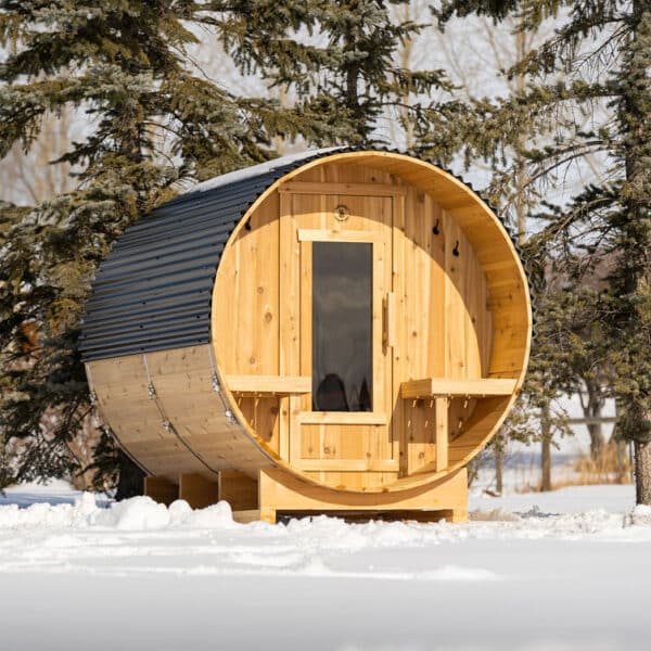 4 Person Cedar Barrel Sauna with Porch - 8ft Long