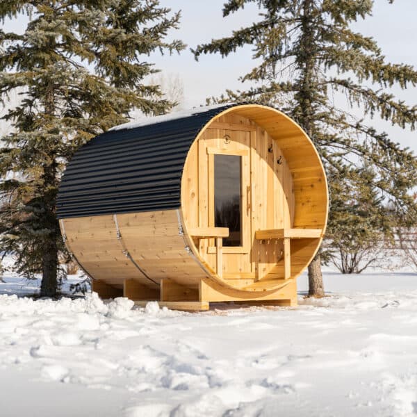 6 Person Cedar Barrel Sauna with Porch - 10ft