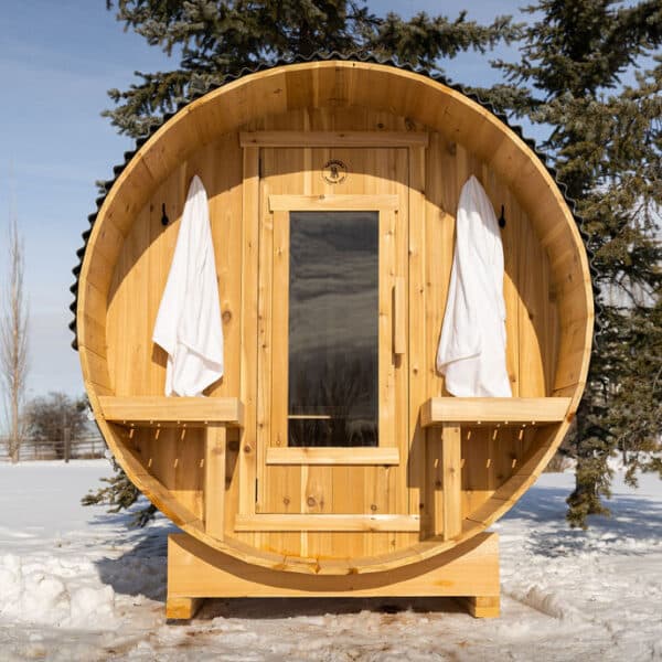 2 Person Cedar Barrel Sauna with Porch - 6ft Long